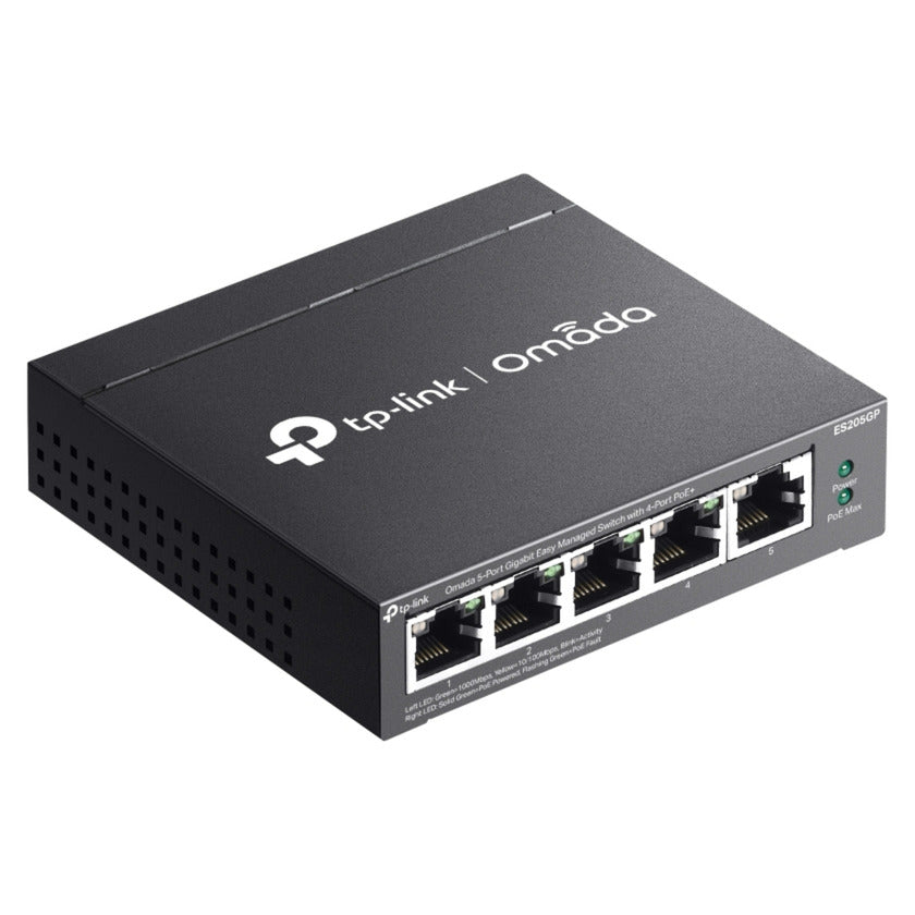 Conmutador tp-link omada es205gp (negro, 4x poe+)