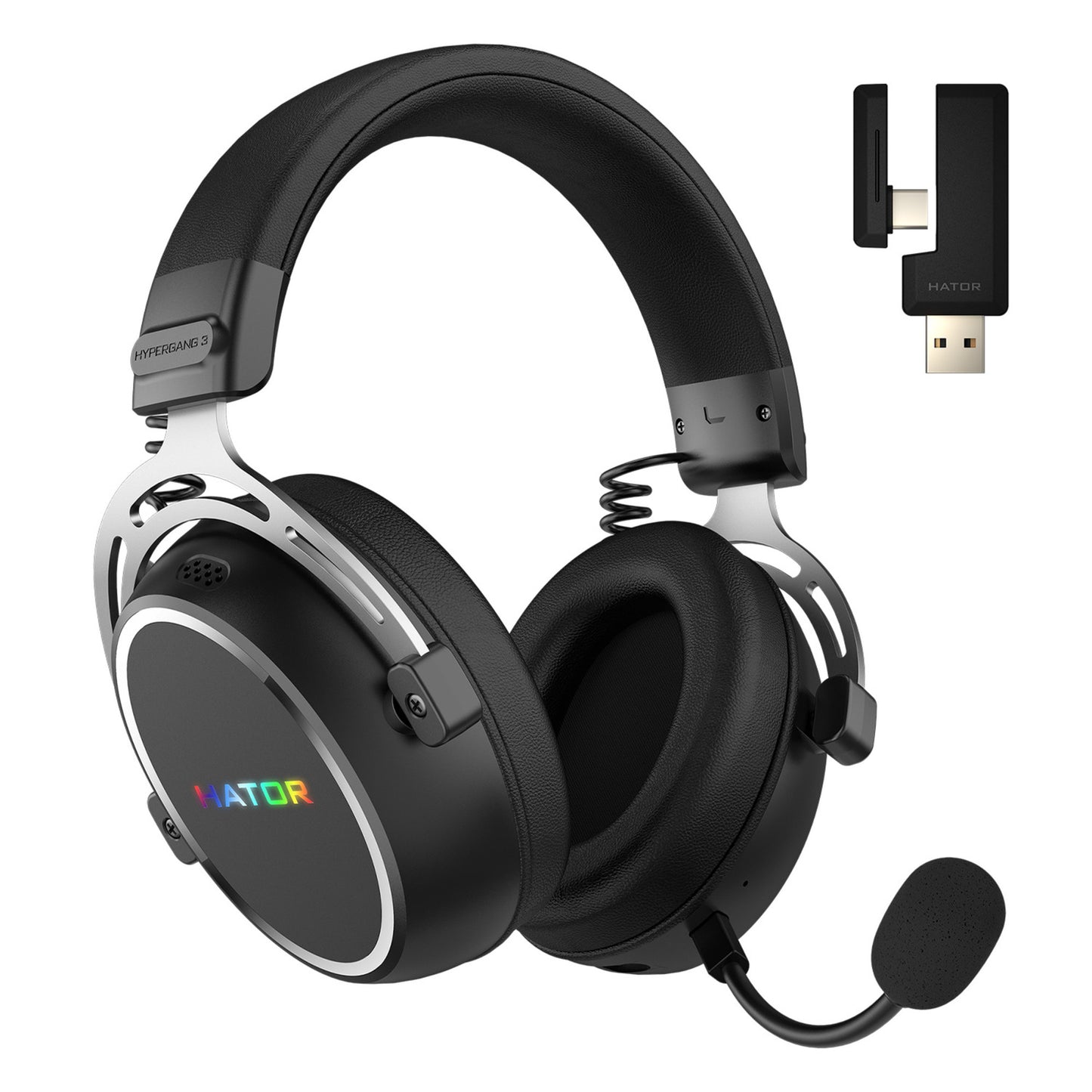 Cuffie da gioco over-ear wireless Hator Hypergang 3 (nere, RGB, USB Bluetooth da 2,4 GHz)