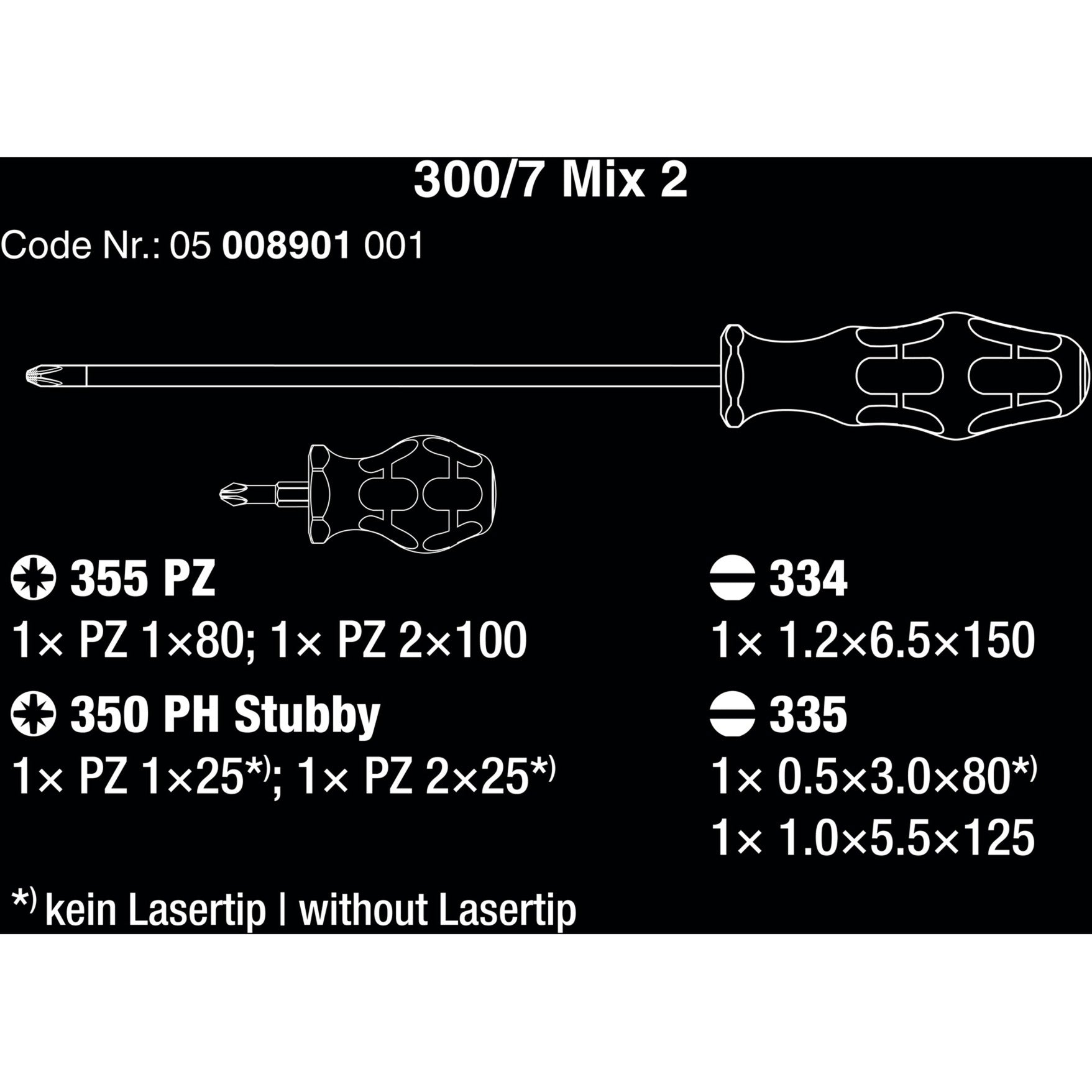 Wera 300 7 mix 2 schroevendraaierset (zwart groen, 7‑delig)