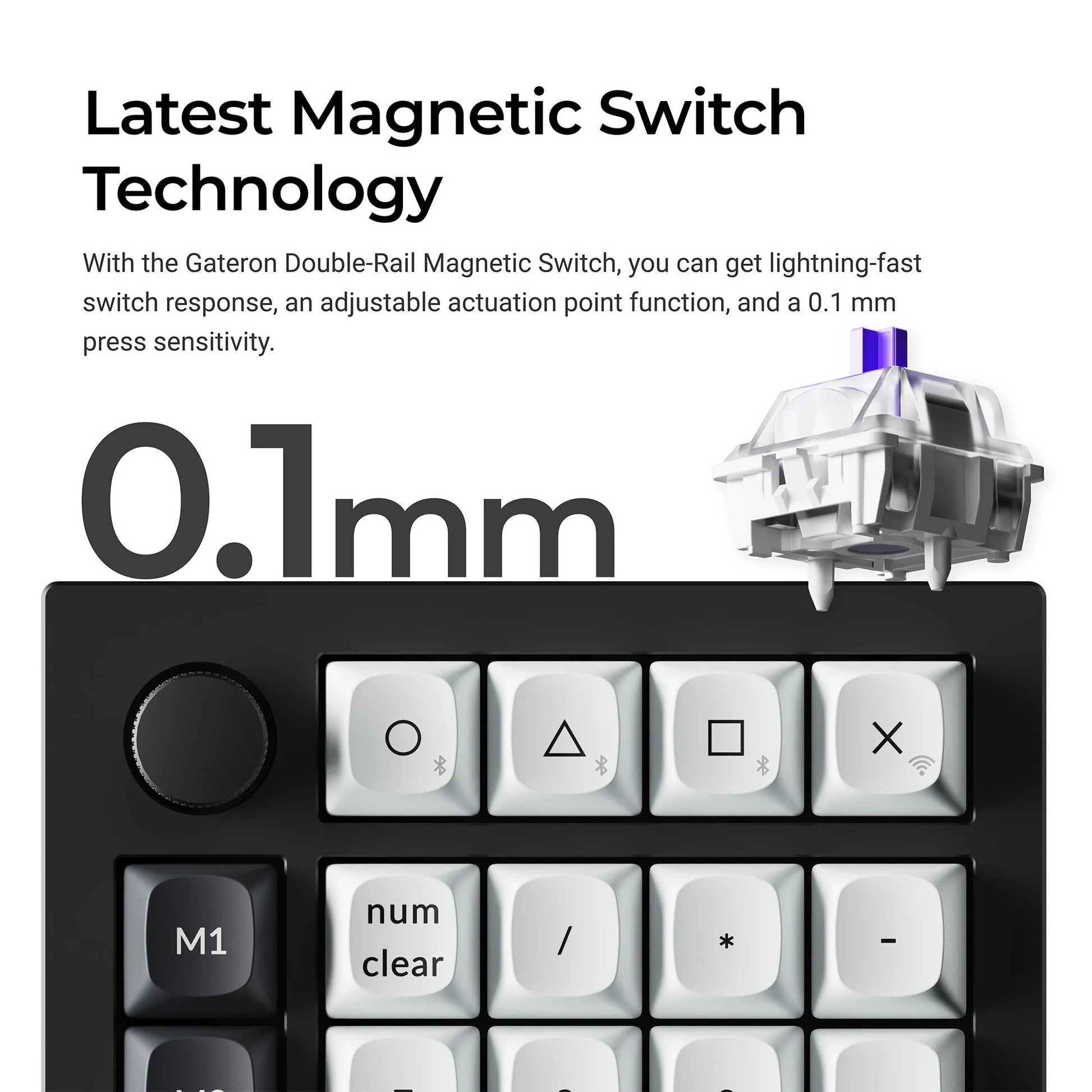 Keychron q0 he qmk teclado numérico inalámbrico personalizado teclado numérico mecánico rgb (negro, diseño estadounidense (qwerty), nebulosa magnética de doble riel gateron, intercambio en caliente, rgb, teclas pbt de doble disparo)