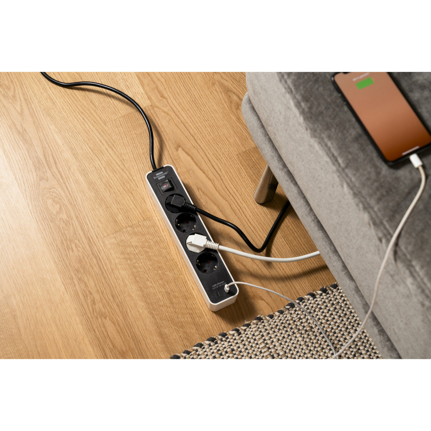 Regleta Brennerstuhl ecolor con 2 tomas de carga USB-C | 4 veces | blanco negro | 1,5m h05vv-f 3g1.5 - 1153240126