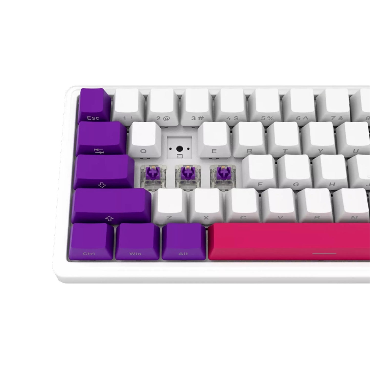 Lorgar kbp70mw, tastiera da gioco (bianca, layout americano, logar tossico viola, 65%, rgb, hot-swapable, pbt double-shot, bluetooth 2.4ghz usb)
