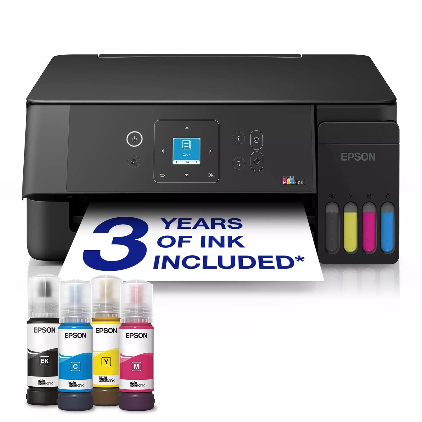 Impresora de inyección de tinta todo en uno epson ecotank et-2922 (negro, escanear, copiar, wi-fi, incluye hasta 3 años de tinta, c11cl63416)