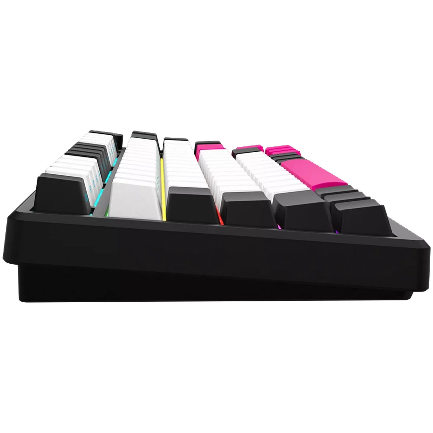 Lorgar kbp7075w, tastiera da gioco (nera, layout americano, logar tossico viola, 75%, rgb, hot-swapable, pbt double-shot, bluetooth 2.4ghz usb)