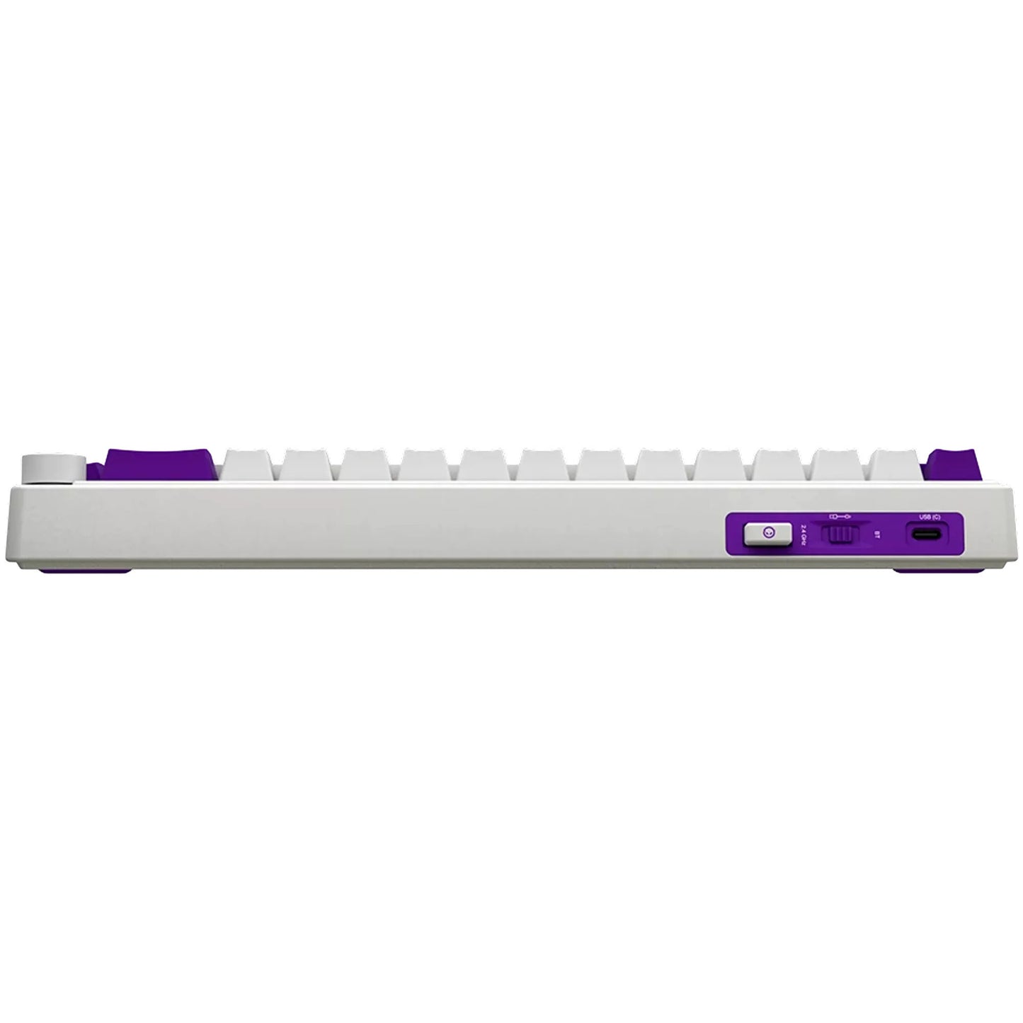 Lorgar kbp70mw, tastiera da gioco (bianca, layout americano, logar tossico viola, 65%, rgb, hot-swapable, pbt double-shot, bluetooth 2.4ghz usb)