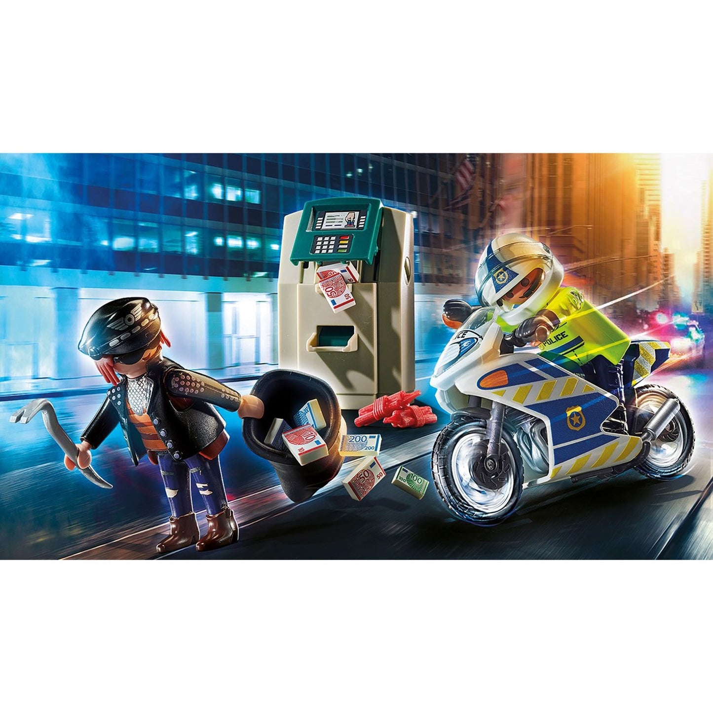 Playmobil city action - politiemotor: achtervolging van de geldrover constructiespeelgoed (70572)