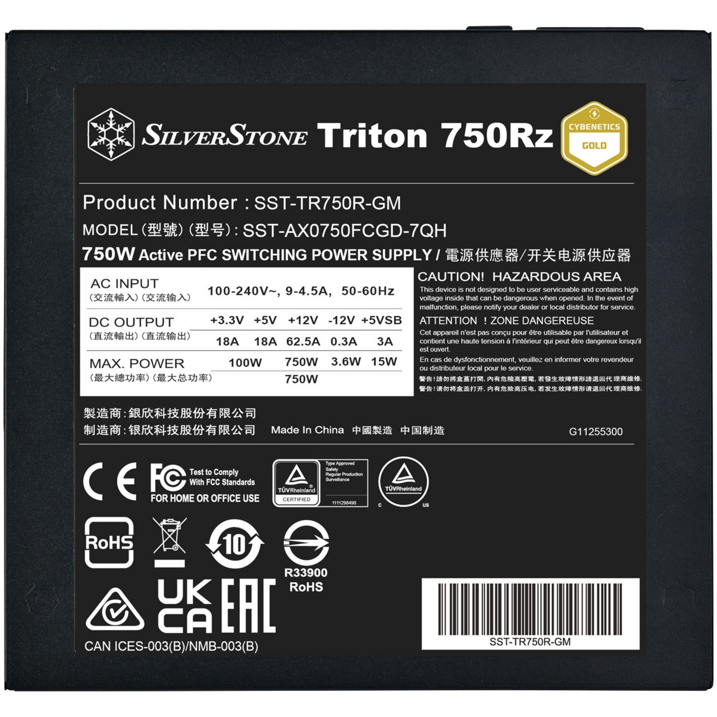 Alimentatore modulare Silverstone triton 750rz da 750 watt (nero, 1x 12v-2x6, 3x pcie)