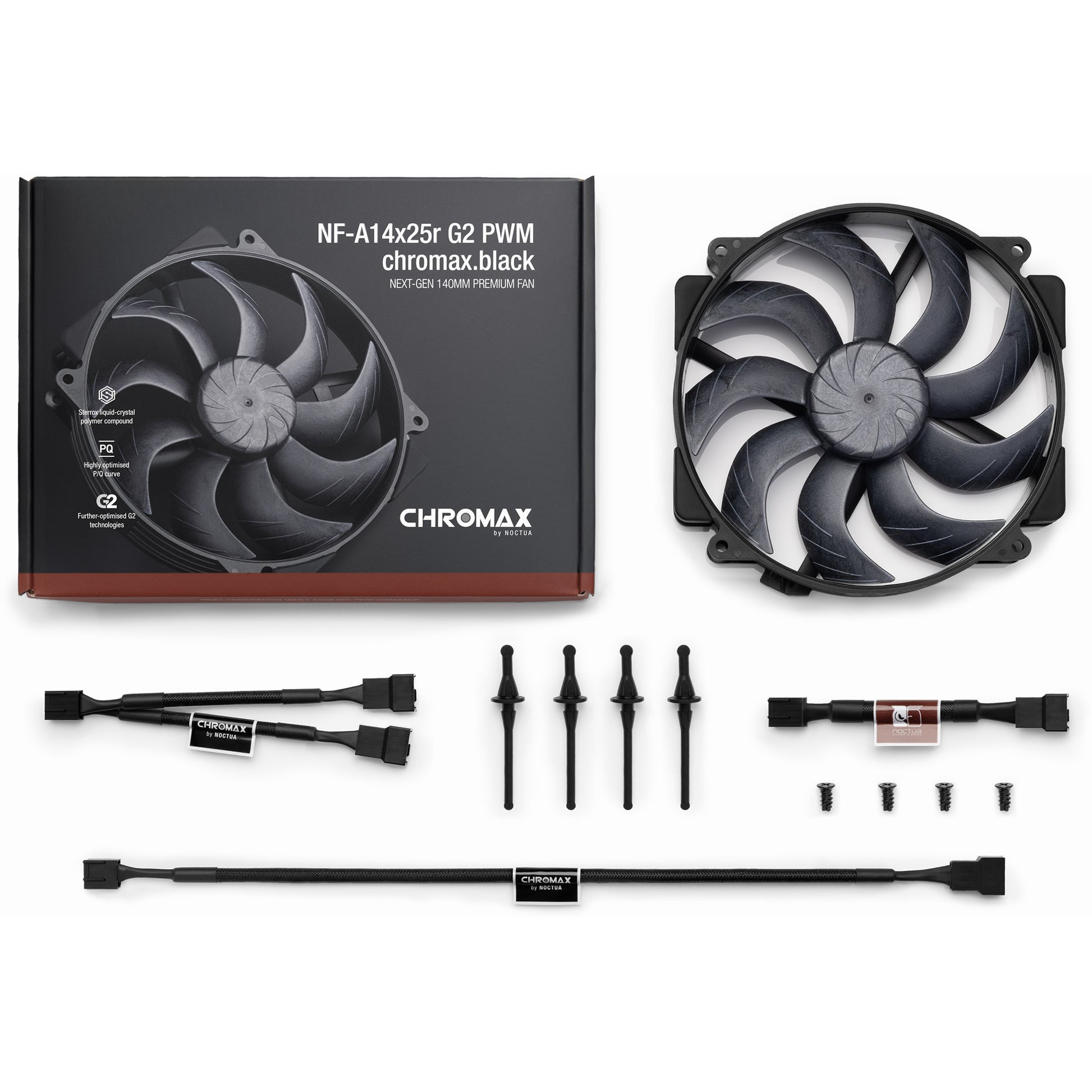 Ventola per case Noctua nf-a14x25r g2 pwm chromax.black (nera, 140 x 140 x 25 mm)