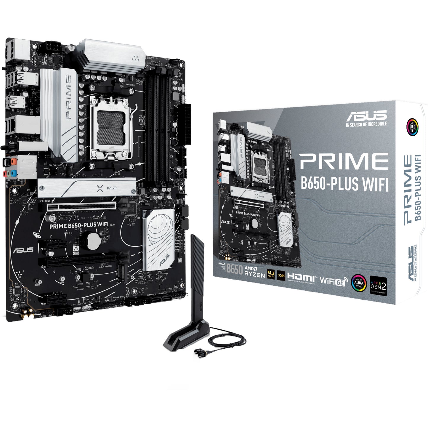 Scheda madre Asus Prime B650-Plus WiFi Socket AM5 (nero argento, RAID, 2.5GB-LAN, WiFi 6e, BT 5.3, audio, ATX)