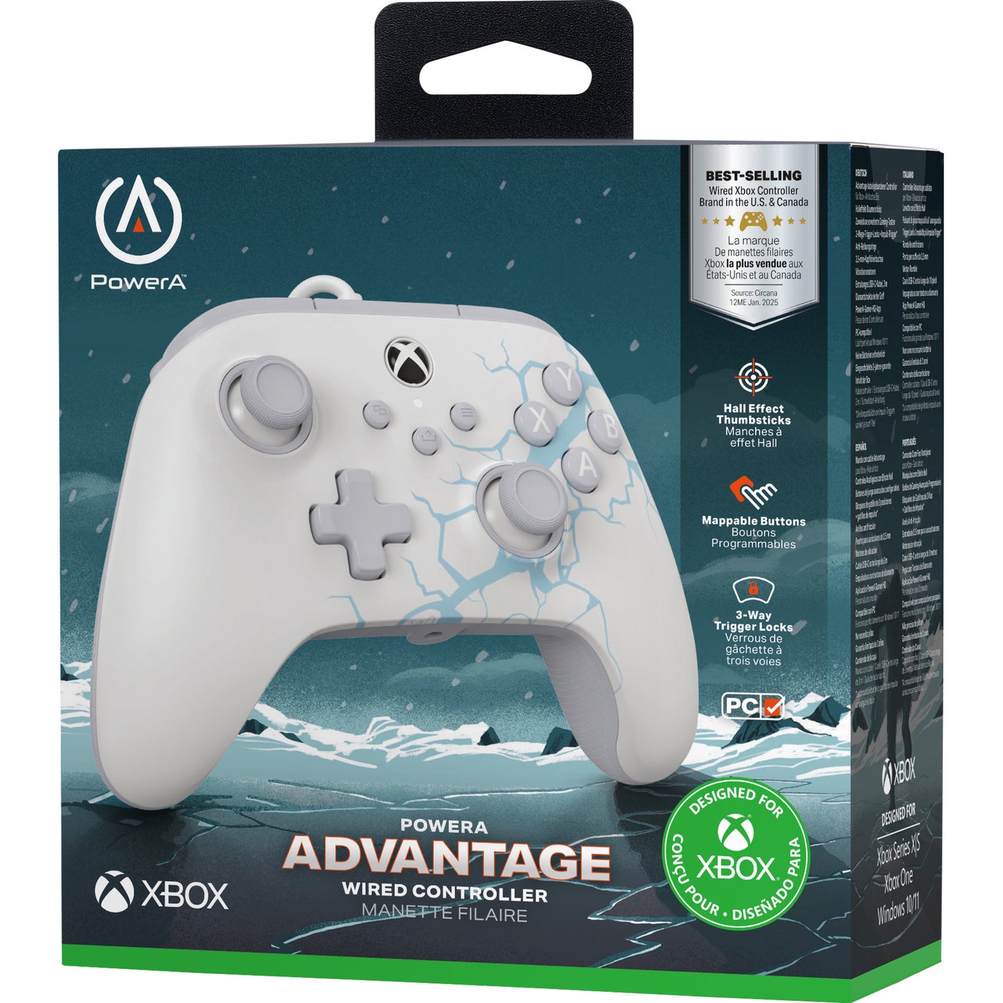 Controller Powera Advantage con cavo per xbox serie x|s - polar ice (bianco blu, xbox serie x|s, xbox one, PC)