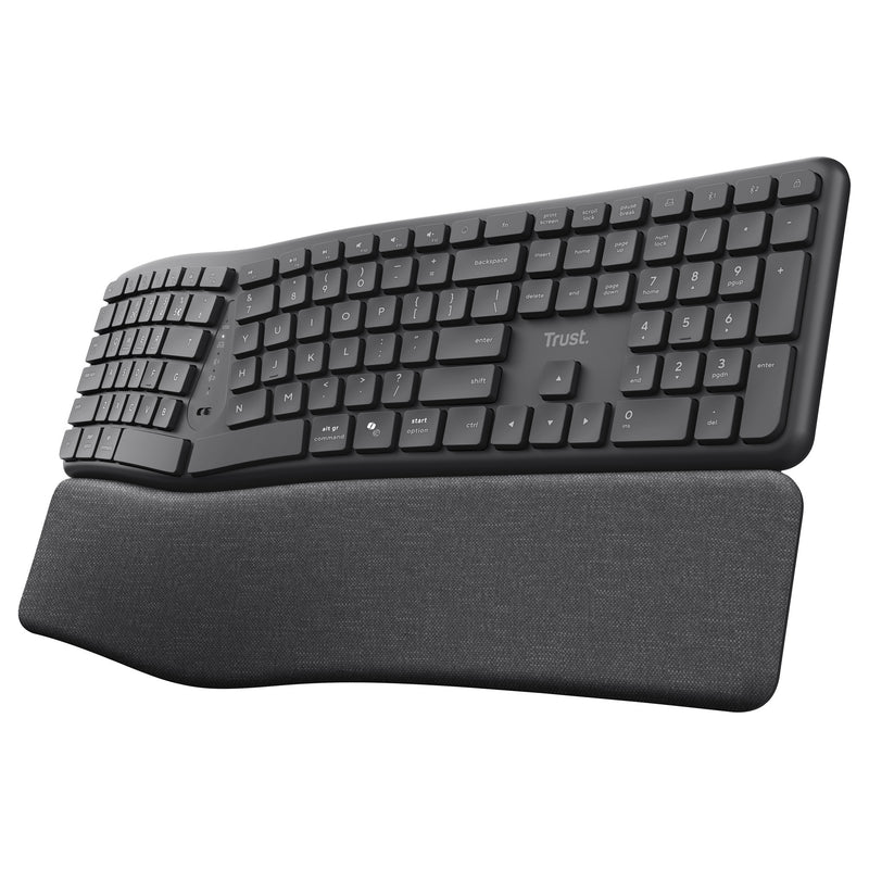 Tastiera ergonomica wireless Trust Keyra (nera, layout USA, Bluetooth 2.4G USB)