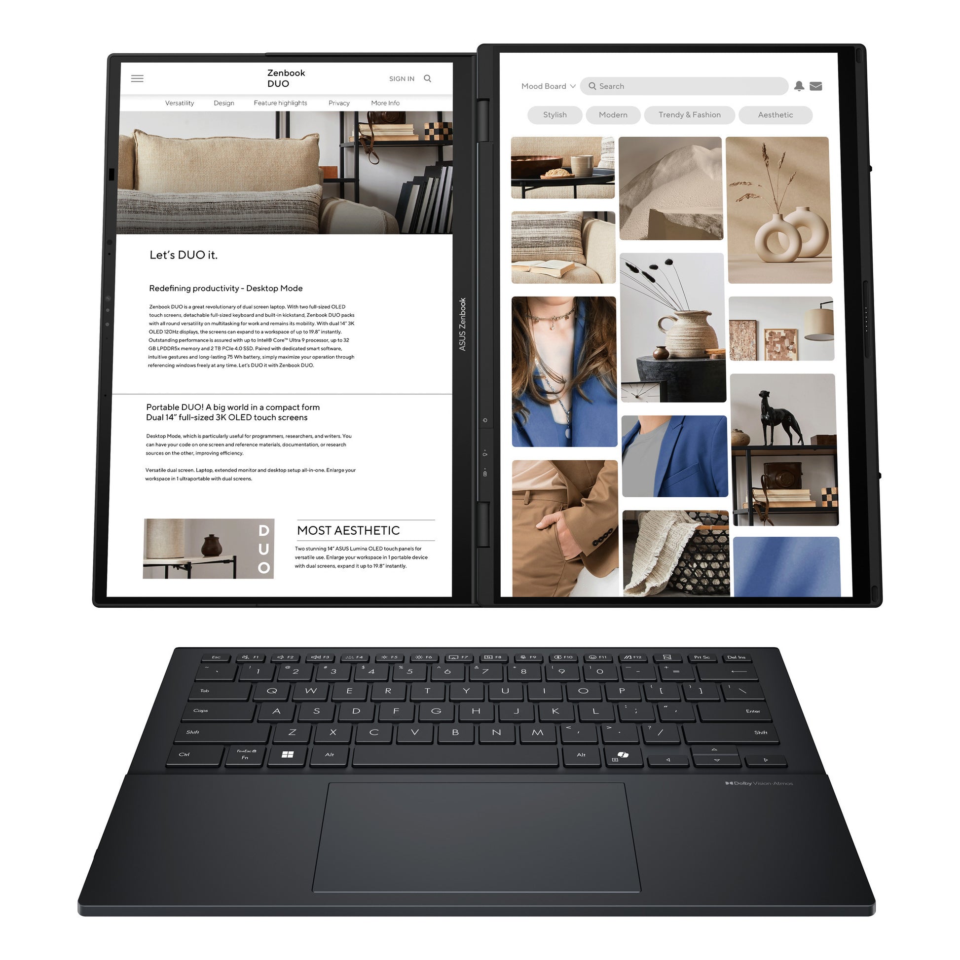 Asus ZenBook Duo UX8406ca-QL038W 14 Copilot+ laptop 2 in 1 (Grigio | Ultra 7 255h | Arc 140t | 32 GB | SSD da 1 TB | OLED | Touch)