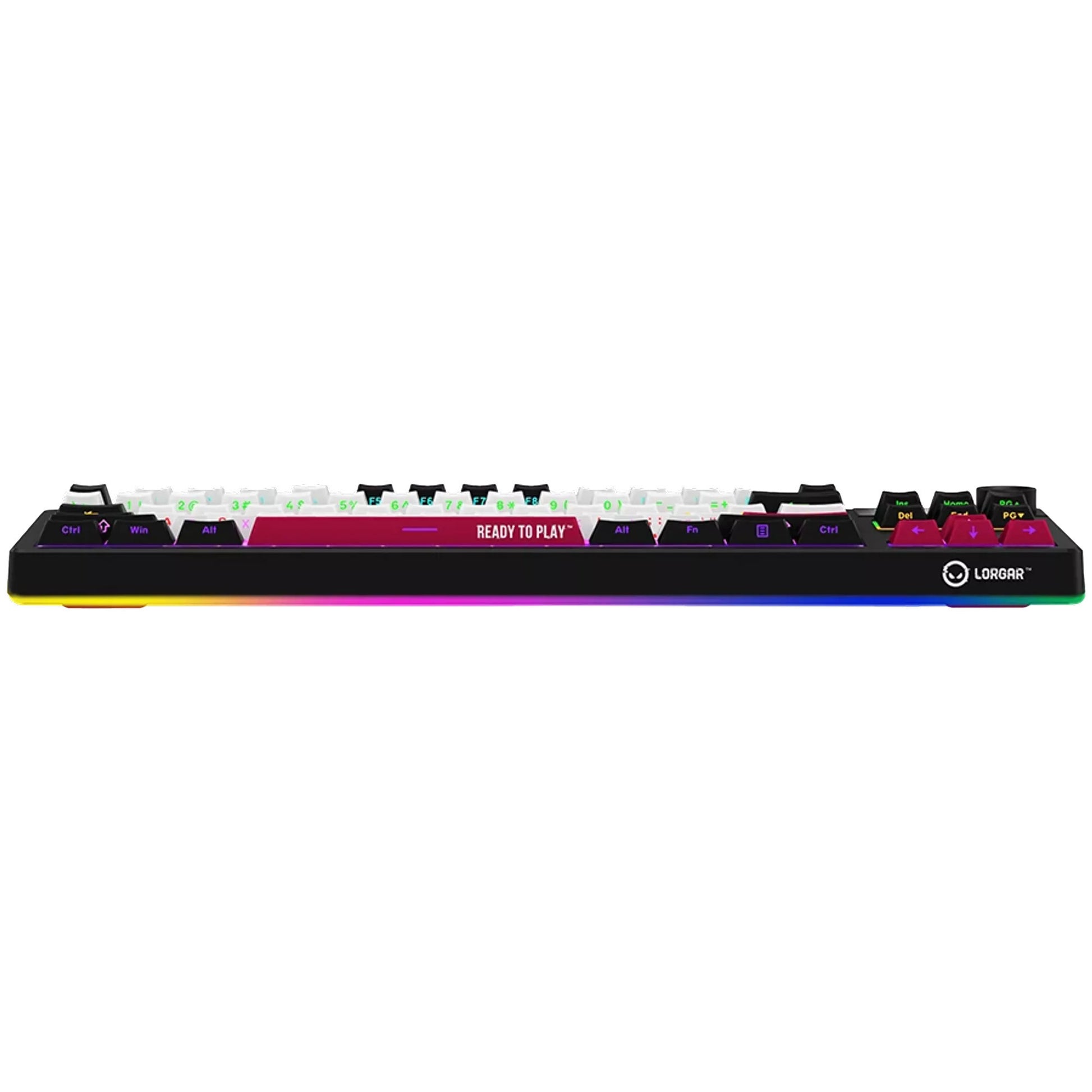 Lorgar kbp70tklw, tastiera da gioco (nera, layout us, logar tossico viola, tkl, rgb, hot-swapable, pbt double-shot, bluetooth 2.4ghz usb)