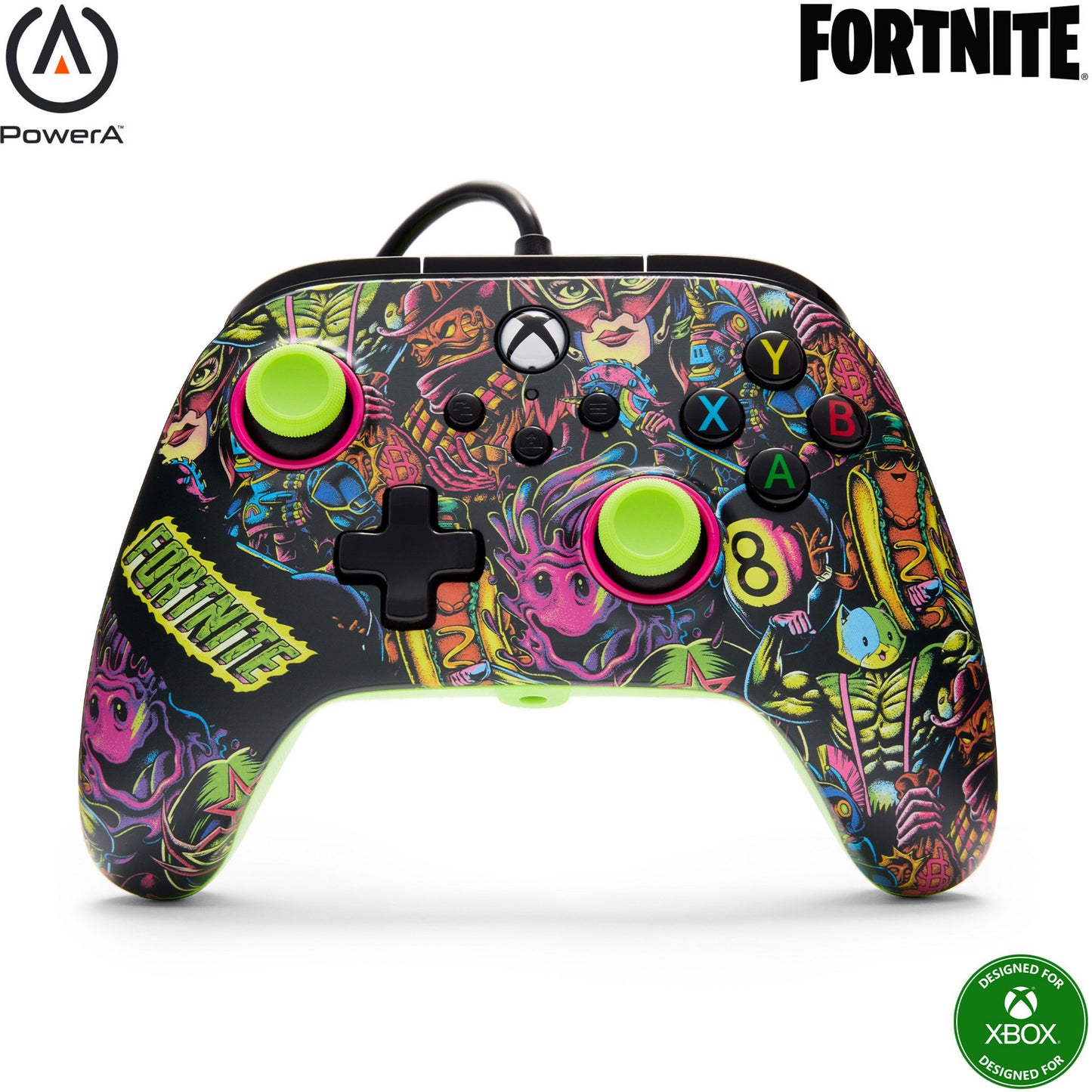 Controller Powera Advantage con cavo per xbox serie x|s - fortnite: Glow (neon green, xbox series x|s, xbox one, PC)