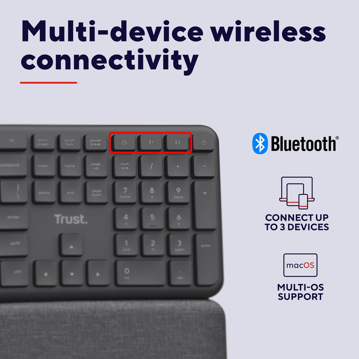 Trust Keyra wireless ergonomic keyboard (black, US layout, Bluetooth 2.4G USB)