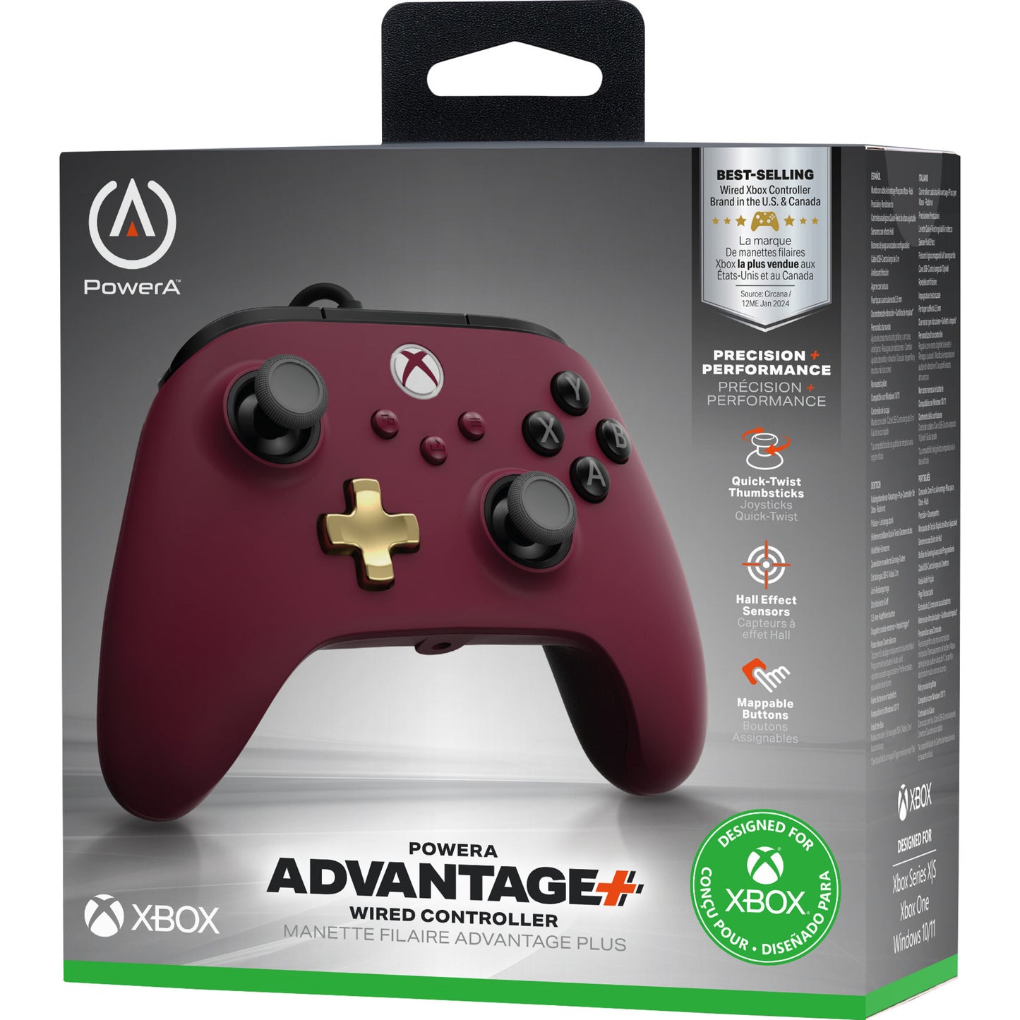 Controller cablato Powera Advantage Plus per Xbox Series X|s - Ruby (Rosso scuro, Xbox Series X|s, Xbox One, PC)