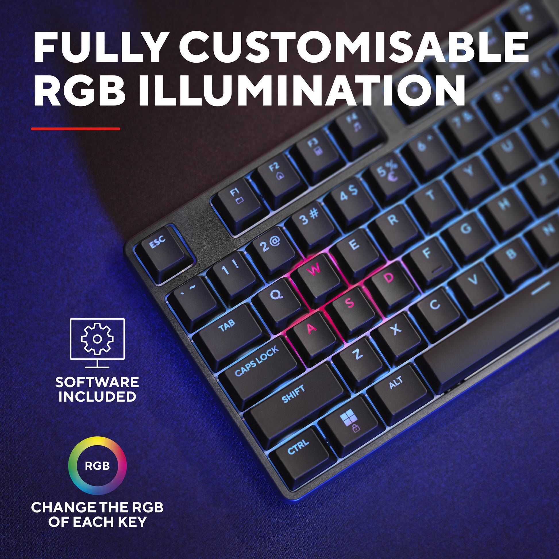 Trust GXT 864 Cada Tastiera da gioco meccanica compatta TKL, tastiera da gioco (nera, layout USA, marrone Huano, RGB)