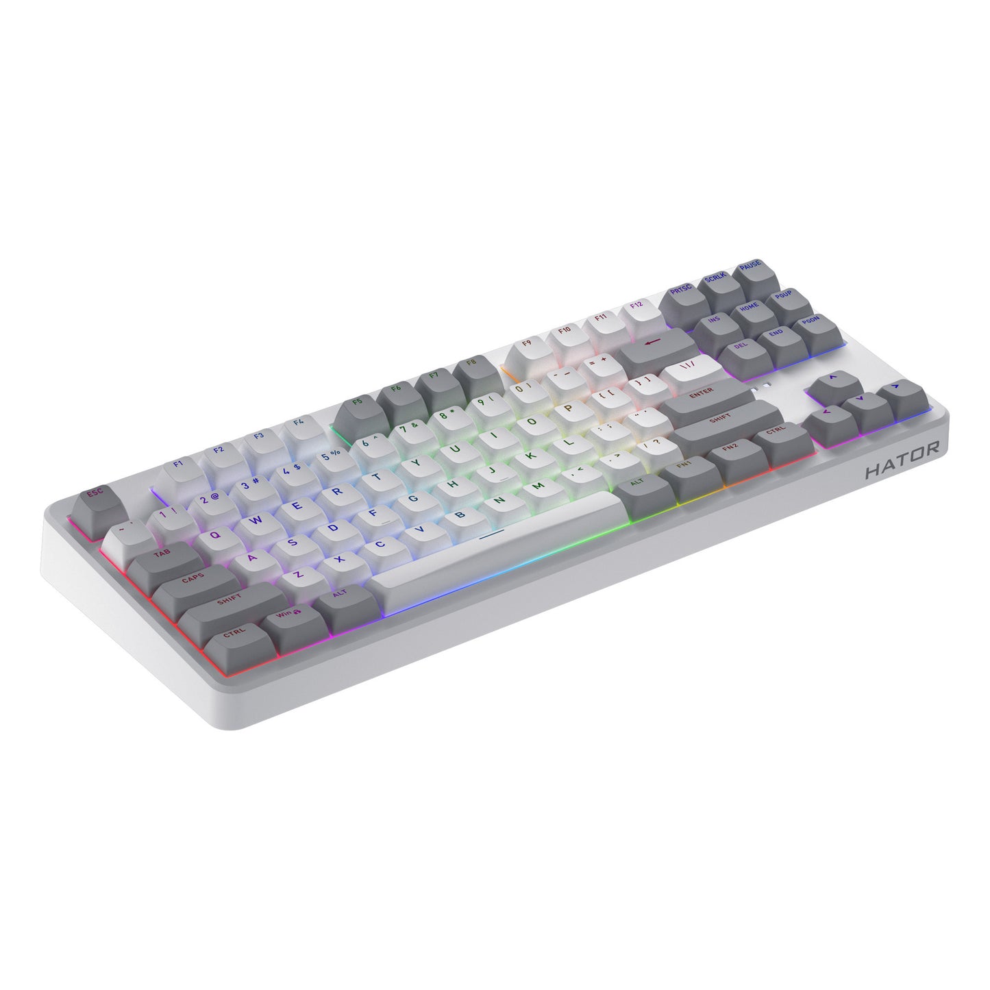 Hator rockfall 3 tkl inalámbrico, teclado para juegos (blanco, diseño estadounidense, hator aurum orange, rgb, teclas pbt, hotswap, bluetooth usb-c de 2,4 ghz)