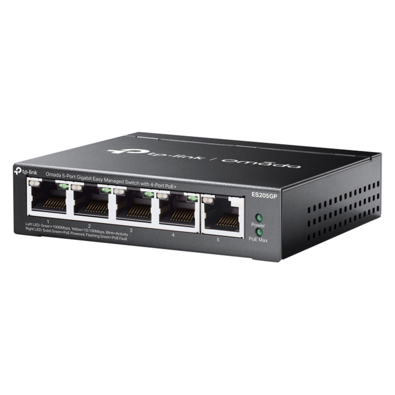 Conmutador tp-link omada es205gp (negro, 4x poe+)