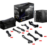 Msi mpg a1000g pcie5 modulaire 1000 watt voeding (zwart, 1x 12v-2x6, 6x pcie) - afbeelding 5