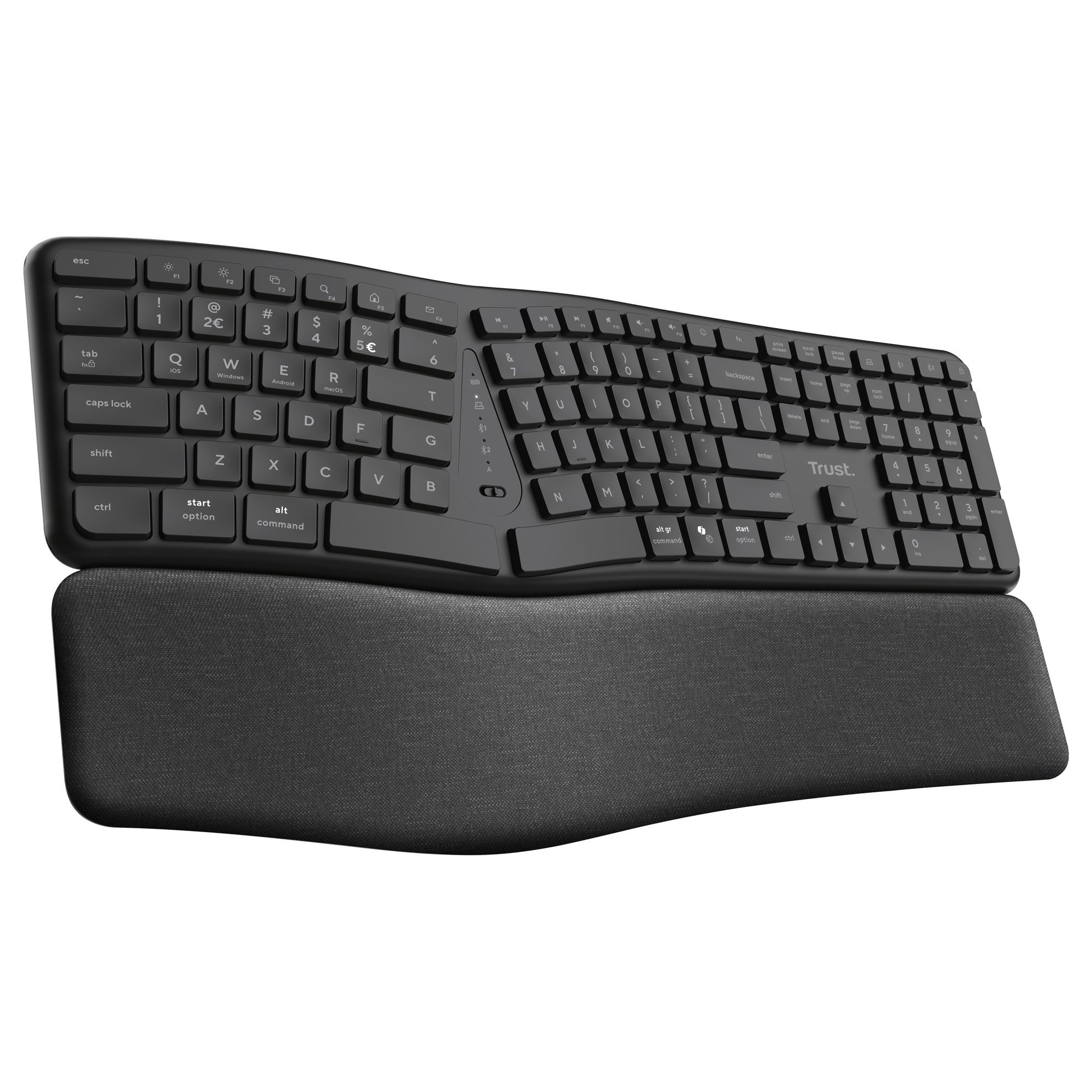 Trust Keyra wireless ergonomic keyboard (black, US layout, Bluetooth 2.4G USB)
