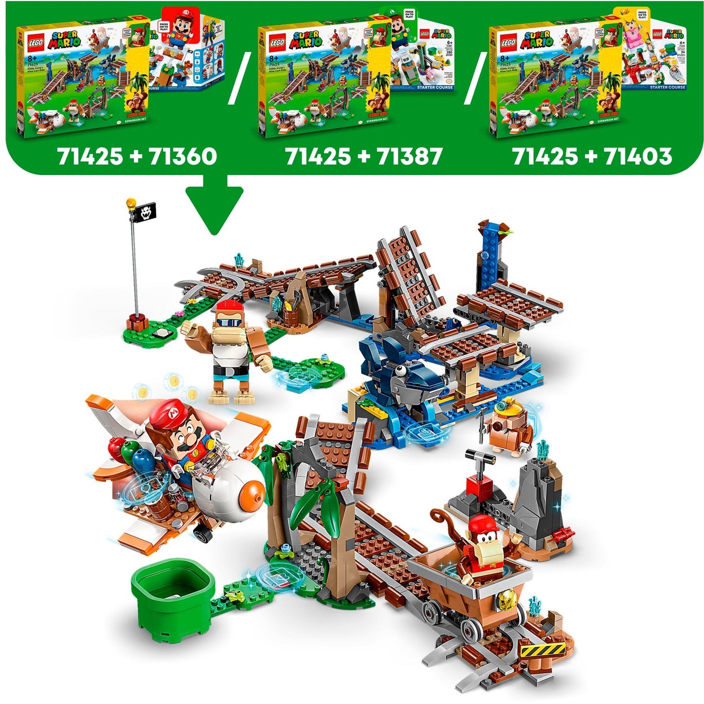 Set di espansione Lego Super Mario: Giocattolo da costruzione sul carrello minerario di Diddy Kong (71425)