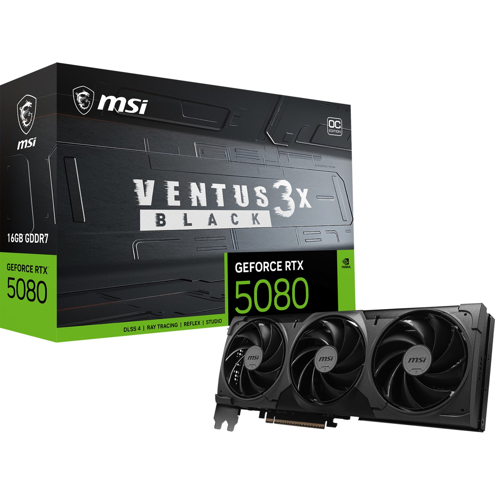 Tarjeta gráfica MSI Geforce RTX 5080 16G Ventus 3x OC Black (negro, 3x Display Port, 1x HDMI)