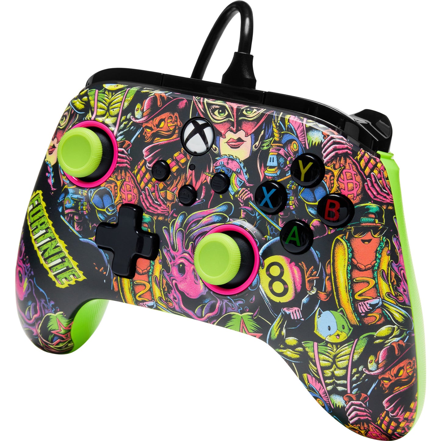 Controller Powera Advantage con cavo per xbox serie x|s - fortnite: Glow (neon green, xbox series x|s, xbox one, PC)