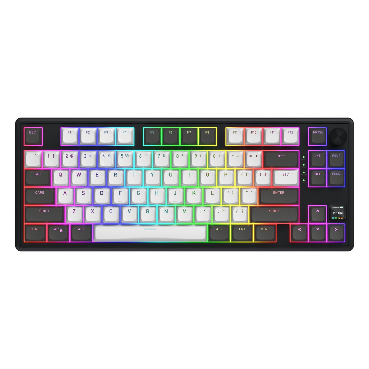 Hator skyfall pro wireless, tastiera da gioco (nera, layout americano, hator aurum vanilla silenzioso, 80% (tkl), rgb, double-shot pbt, hot-swap, bluetooth usb-c da 2,4 ghz)