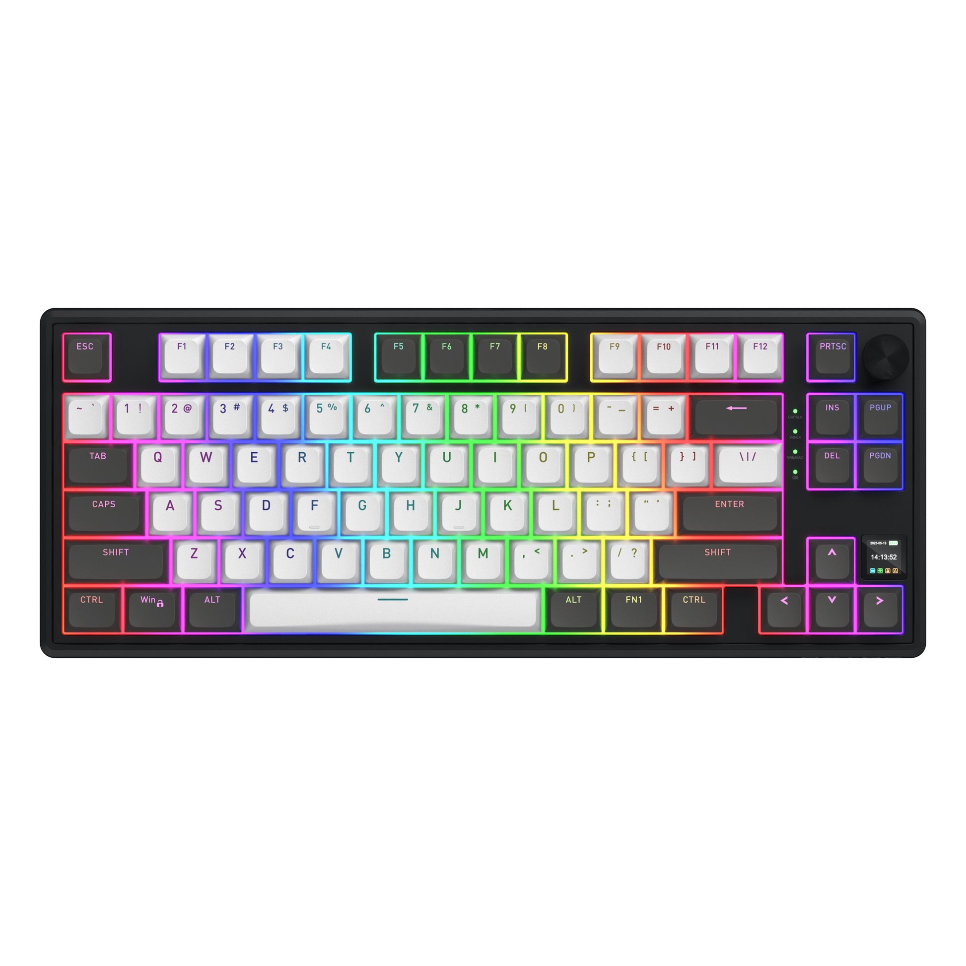 Hator skyfall pro wireless, tastiera da gioco (nera, layout americano, hator aurum vanilla silenzioso, 80% (tkl), rgb, double-shot pbt, hot-swap, bluetooth usb-c da 2,4 ghz)