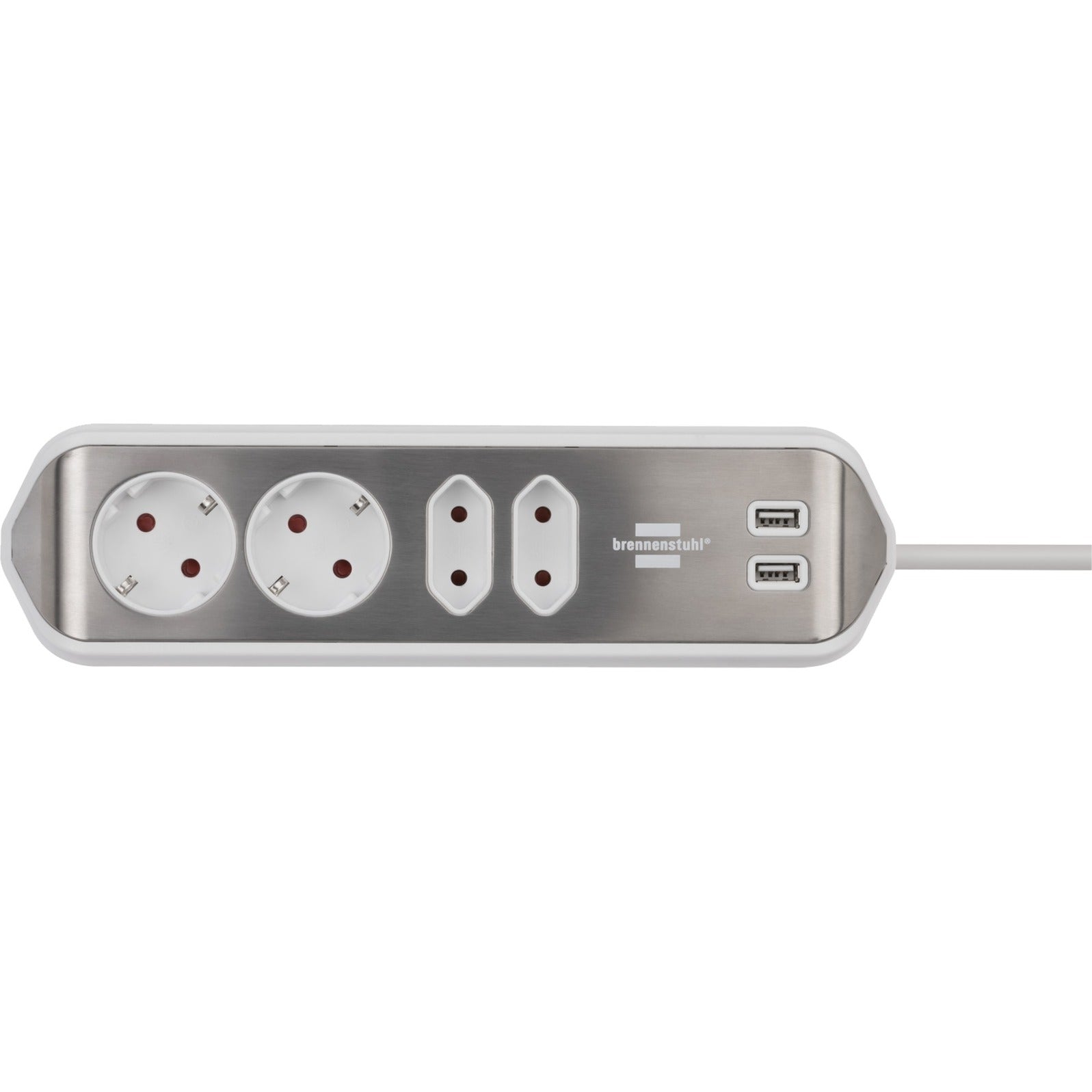 Brennenstuhl estilo hoekstekkerdoos 4-voudig stekkerdoos (wit roestvrij staal, 2x usb)