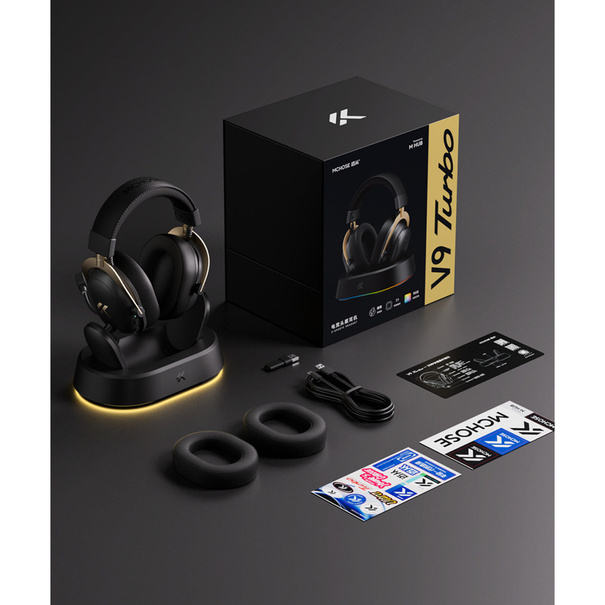 Mchose v9 turbo+ cuffie da gioco over-ear wireless magnetiche (bianco argento, nintendo switch, playstation 4, playstation 5, cellulare, pc, usb bluetooth 2.4g)
