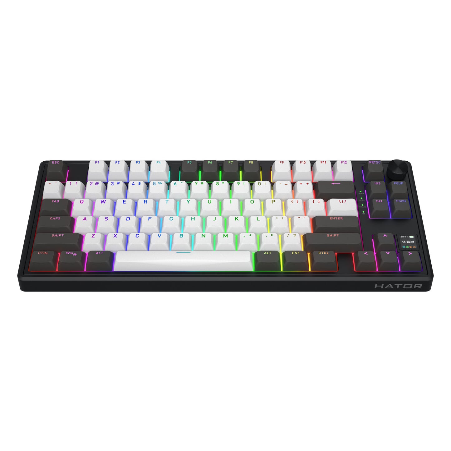 Hator skyfall pro wireless, tastiera da gioco (nera, layout americano, hator aurum vanilla silenzioso, 80% (tkl), rgb, double-shot pbt, hot-swap, bluetooth usb-c da 2,4 ghz)