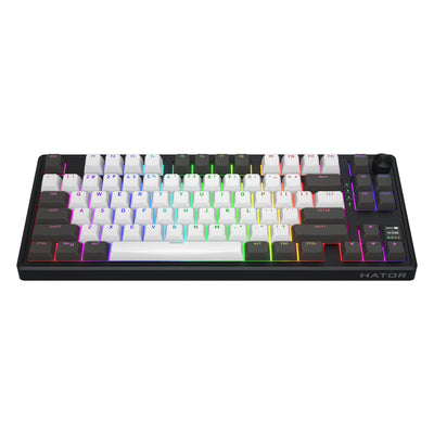 Hator skyfall pro wireless, tastiera da gioco (nera, layout americano, hator aurum vanilla silenzioso, 80% (tkl), rgb, double-shot pbt, hot-swap, bluetooth usb-c da 2,4 ghz)