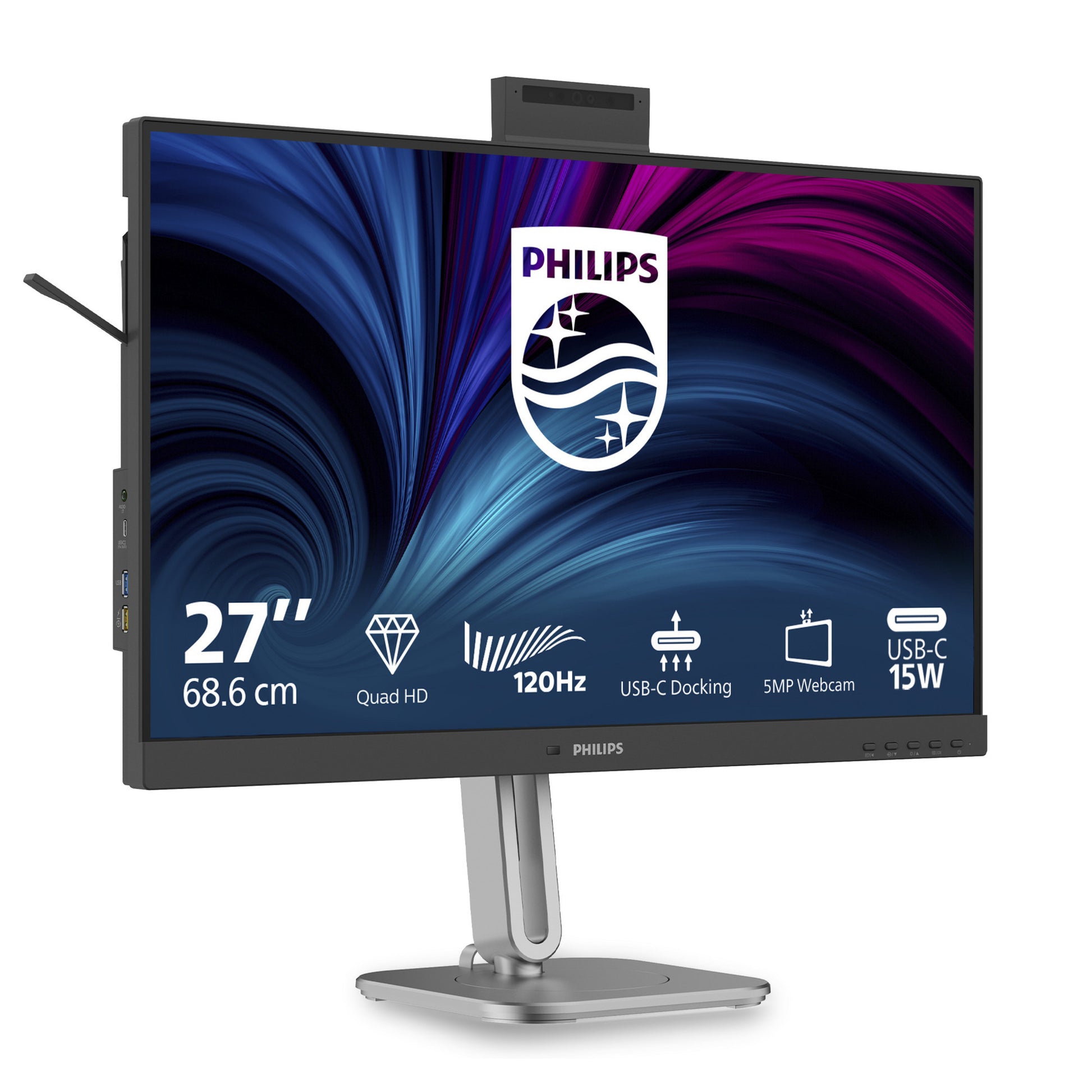 Monitor LED Philips 27b2u4601h 00 27 (nero argento, HDMI, porta display, USB-C, webcam, 120 Hz)