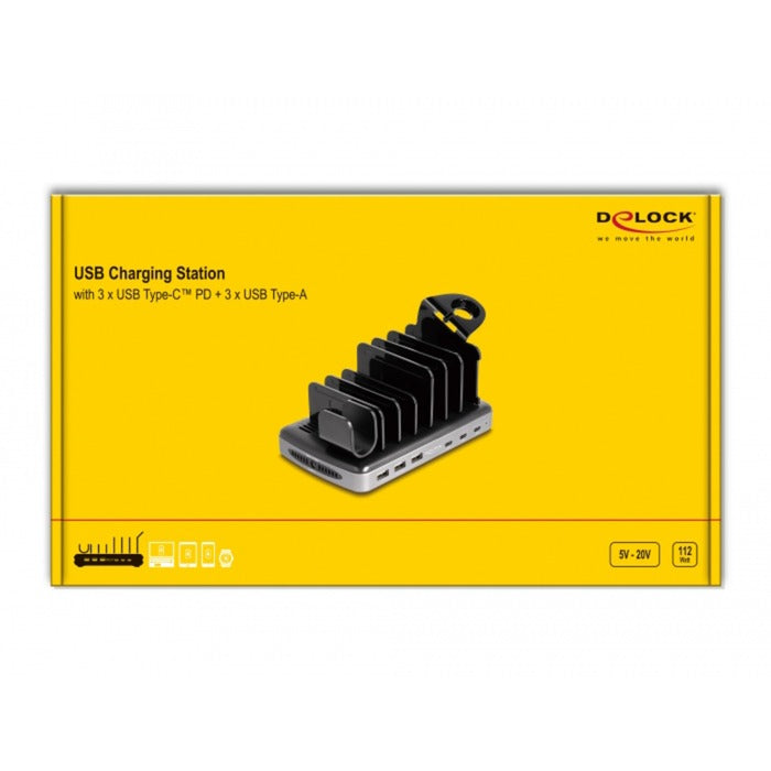 Stazione di ricarica USB DELOCK con 3 x USB Type-C PD + 3 X U