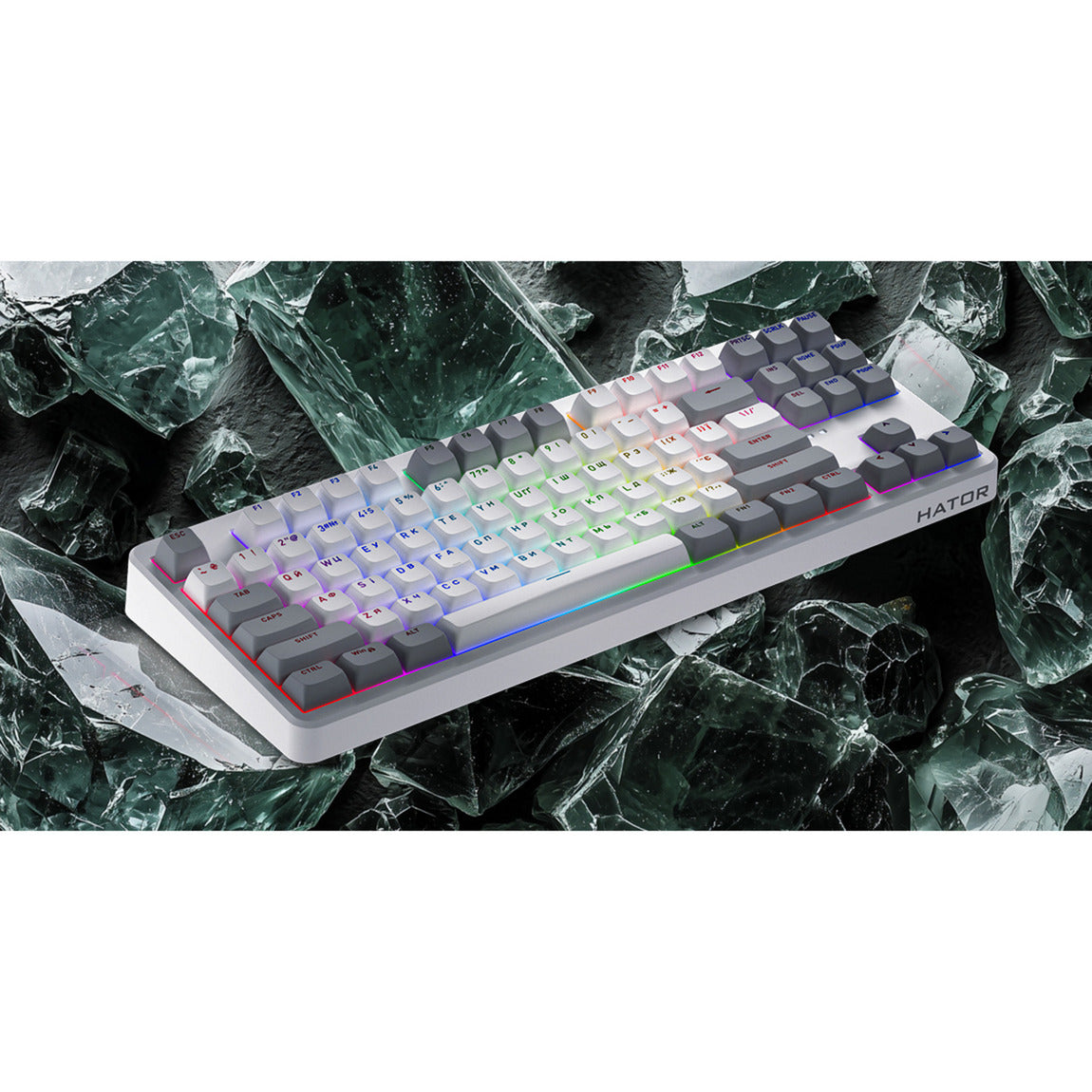 Hator rockfall 3 tkl inalámbrico, teclado para juegos (blanco, diseño estadounidense, hator aurum orange, rgb, teclas pbt, hotswap, bluetooth usb-c de 2,4 ghz)