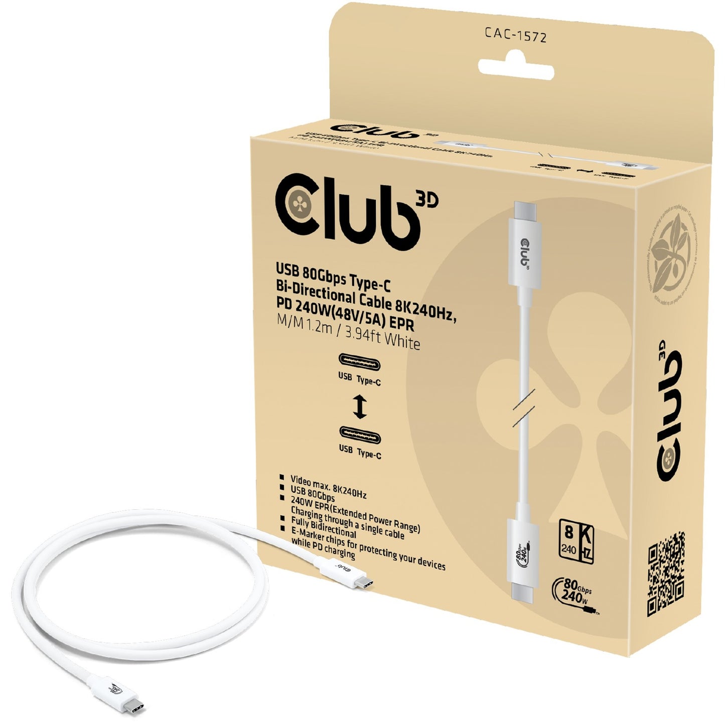 Club 3D USB-C 80GBPS certificato 240W 8K 240Hz