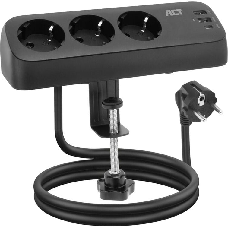 Ciabatta Act Connectivity con 3 prese tipo F (nera, erogazione di potenza 30 W, porte USB tipo C A)