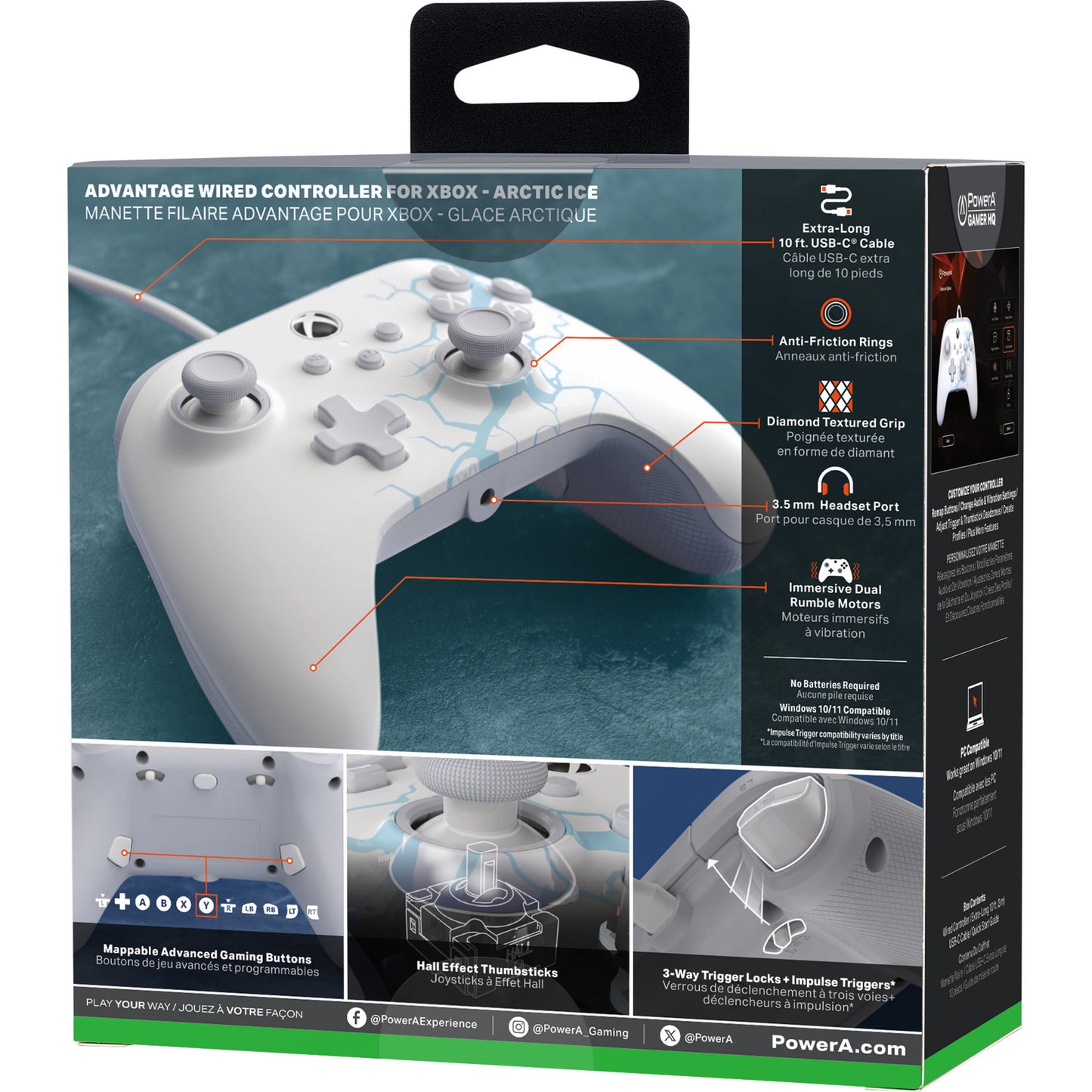 Controller Powera Advantage con cavo per xbox serie x|s - polar ice (bianco blu, xbox serie x|s, xbox one, PC)