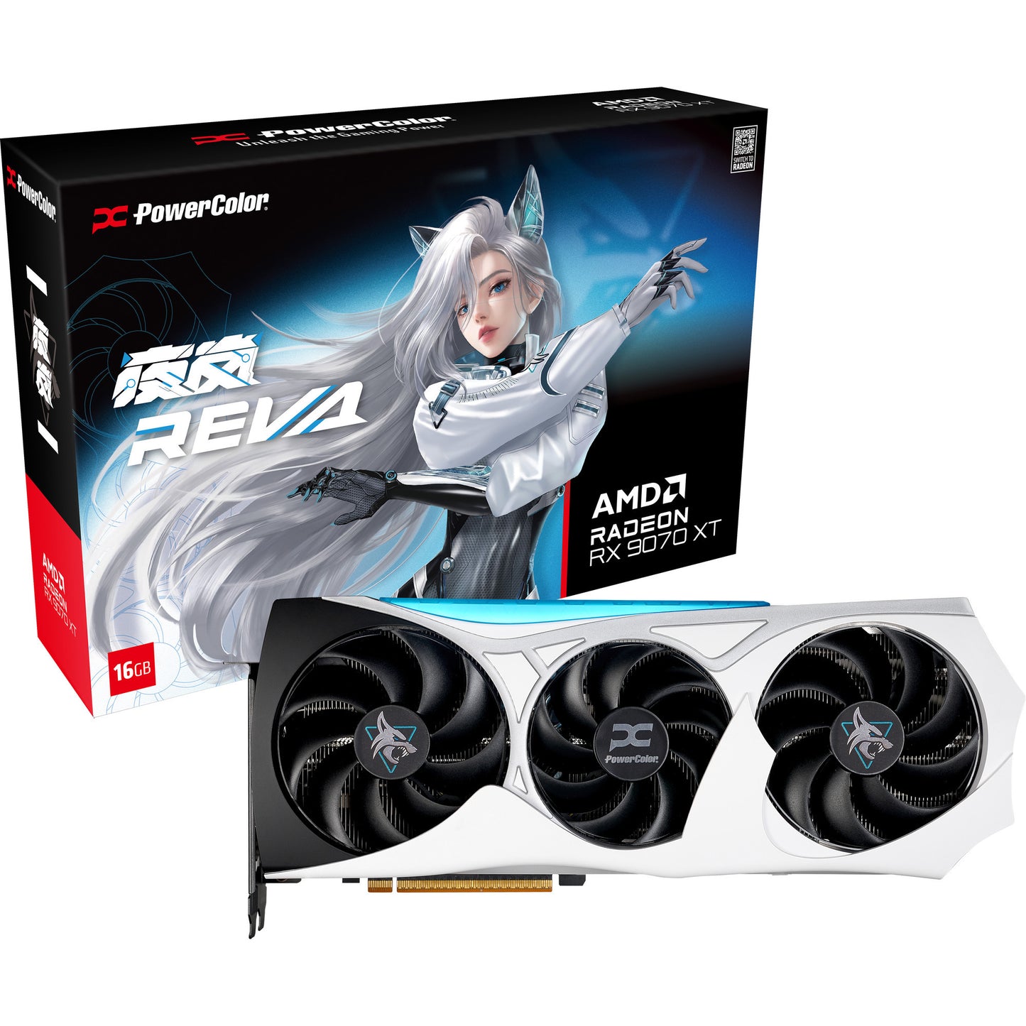 Scheda grafica Powercolor Radeon RX 9070 XT Hellhound Reva16GB in edizione limitata (bianco nero, RDNA4, GDDR6, 3x display port, 1x HDMI)