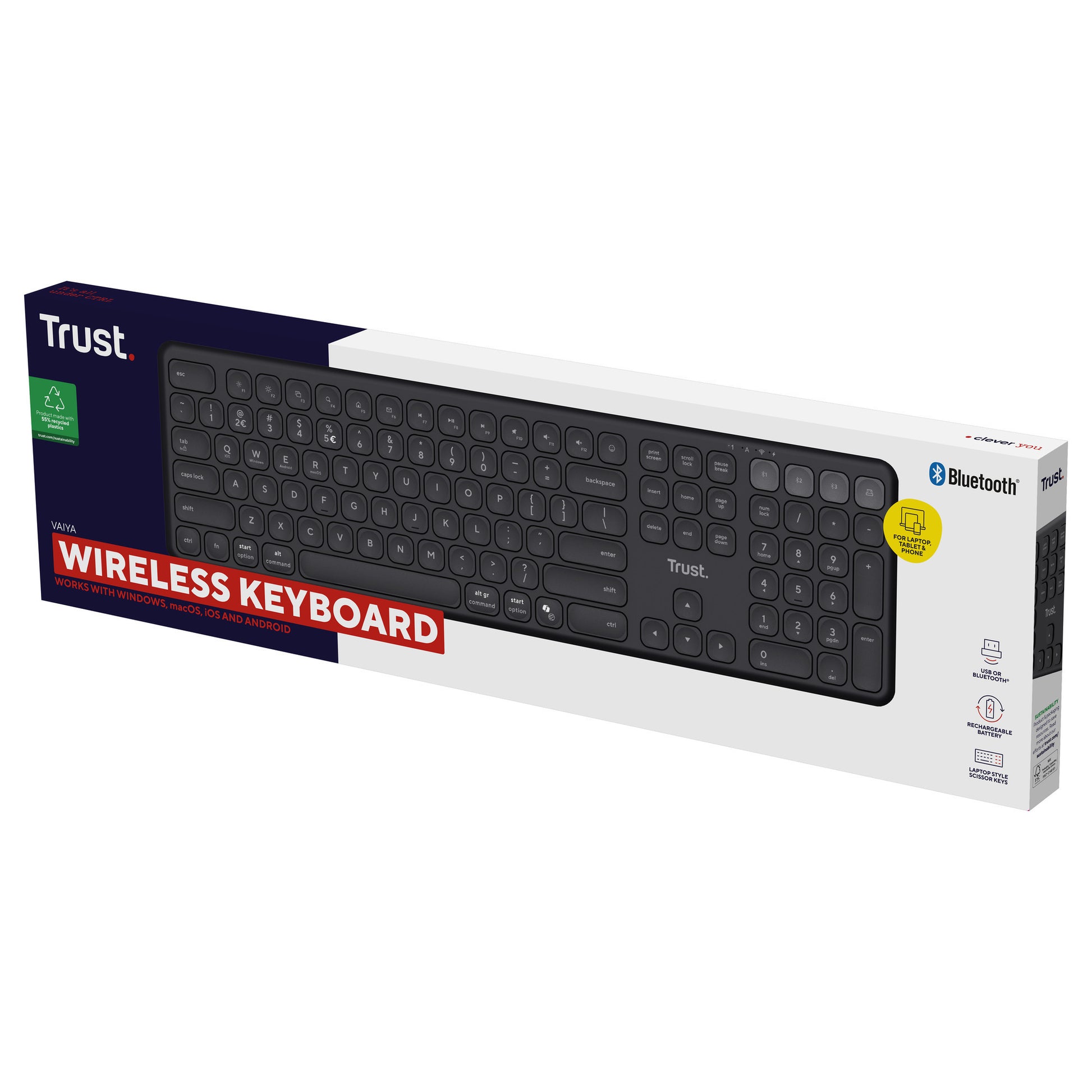 Teclado inalámbrico Trust vaiya (negro, diseño estadounidense, bluetooth 2,4 ghz)
