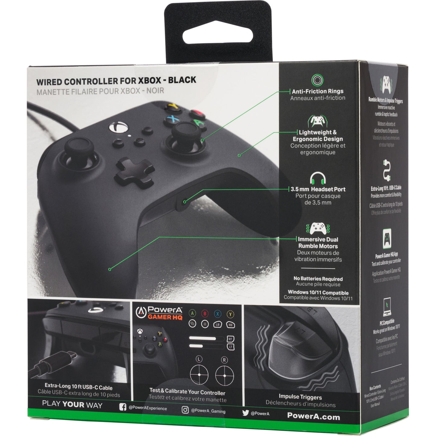 Controlador con cable powera para xbox series x|s (negro, xbox series x|s, xbox one, PC)