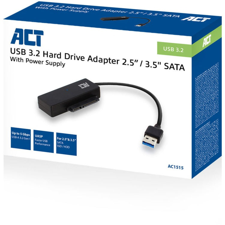 Act connectivity usb 3.2 gen1 naar 2,5 3,5 inch sata adapterkabel voor ssd hdd (zwart, usb 3.2 (5 gbit s))