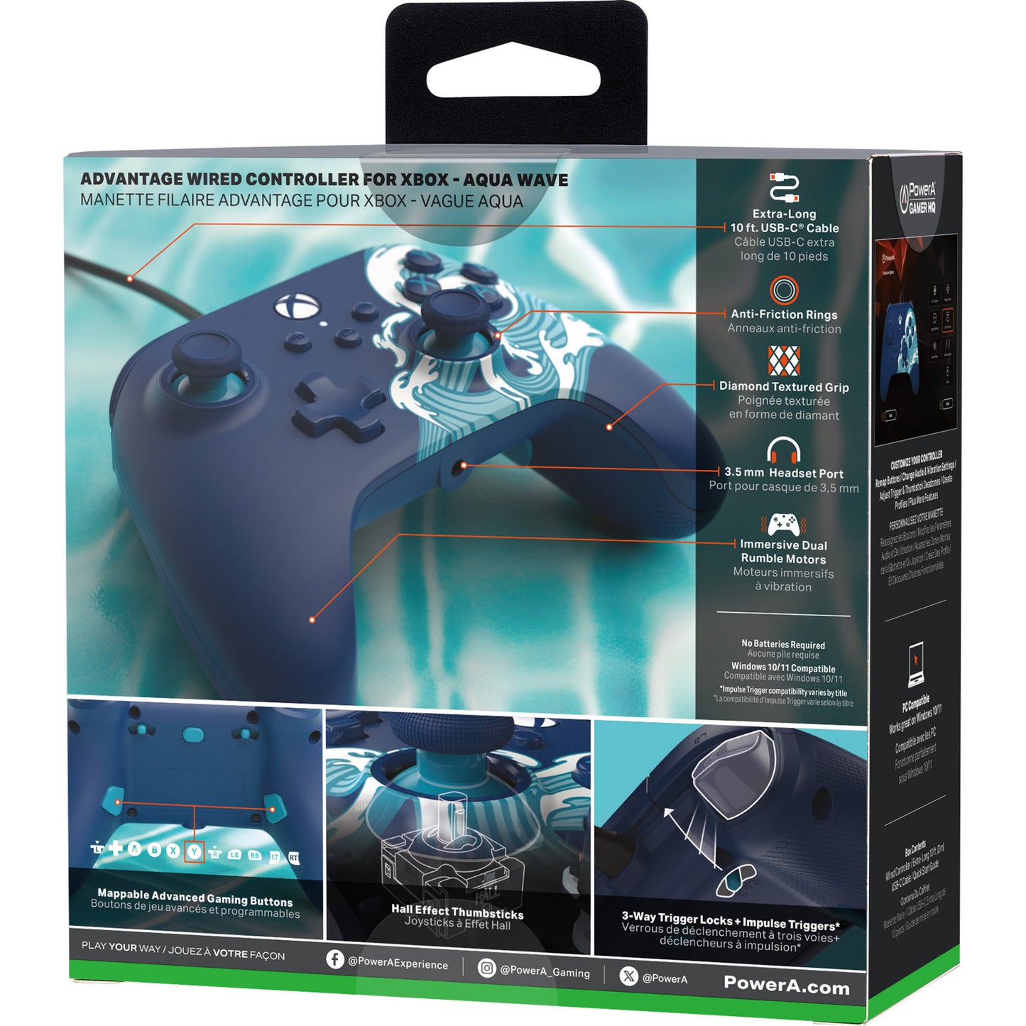 Controller Powera Advantage con cavo per xbox serie x|s - onda d'acqua (blu azzurro, xbox serie x|s, xbox one, PC)