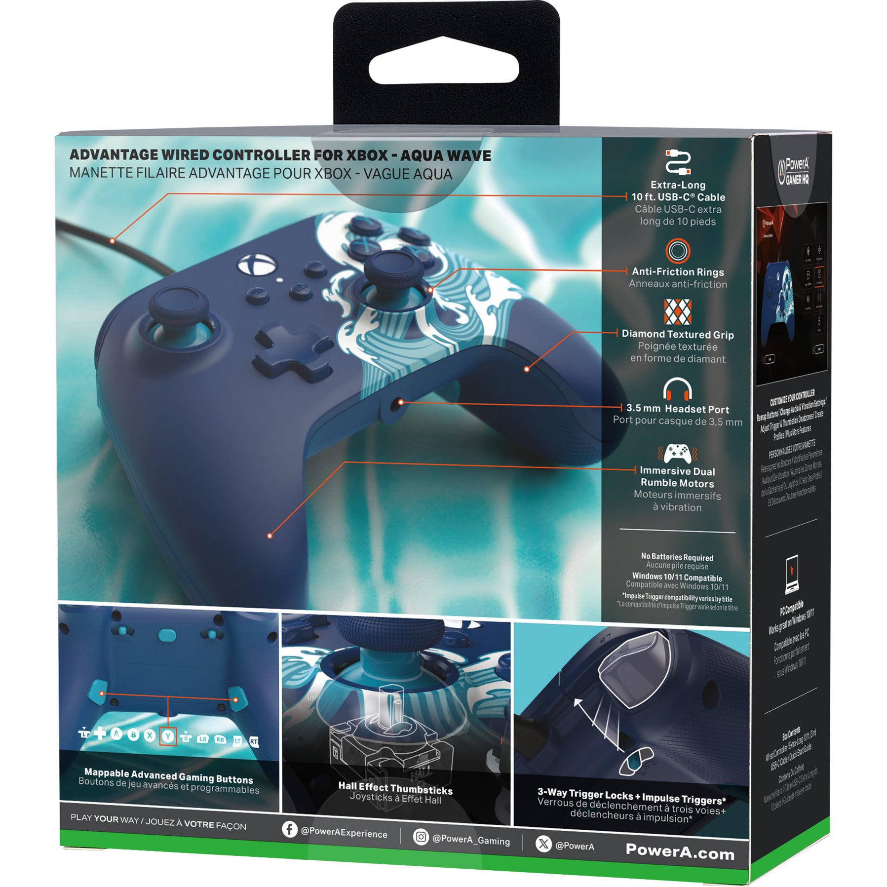 Controlador powera Advantage con cable para xbox series x|s - water wave (azul celeste, xbox series x|s, xbox one, PC)