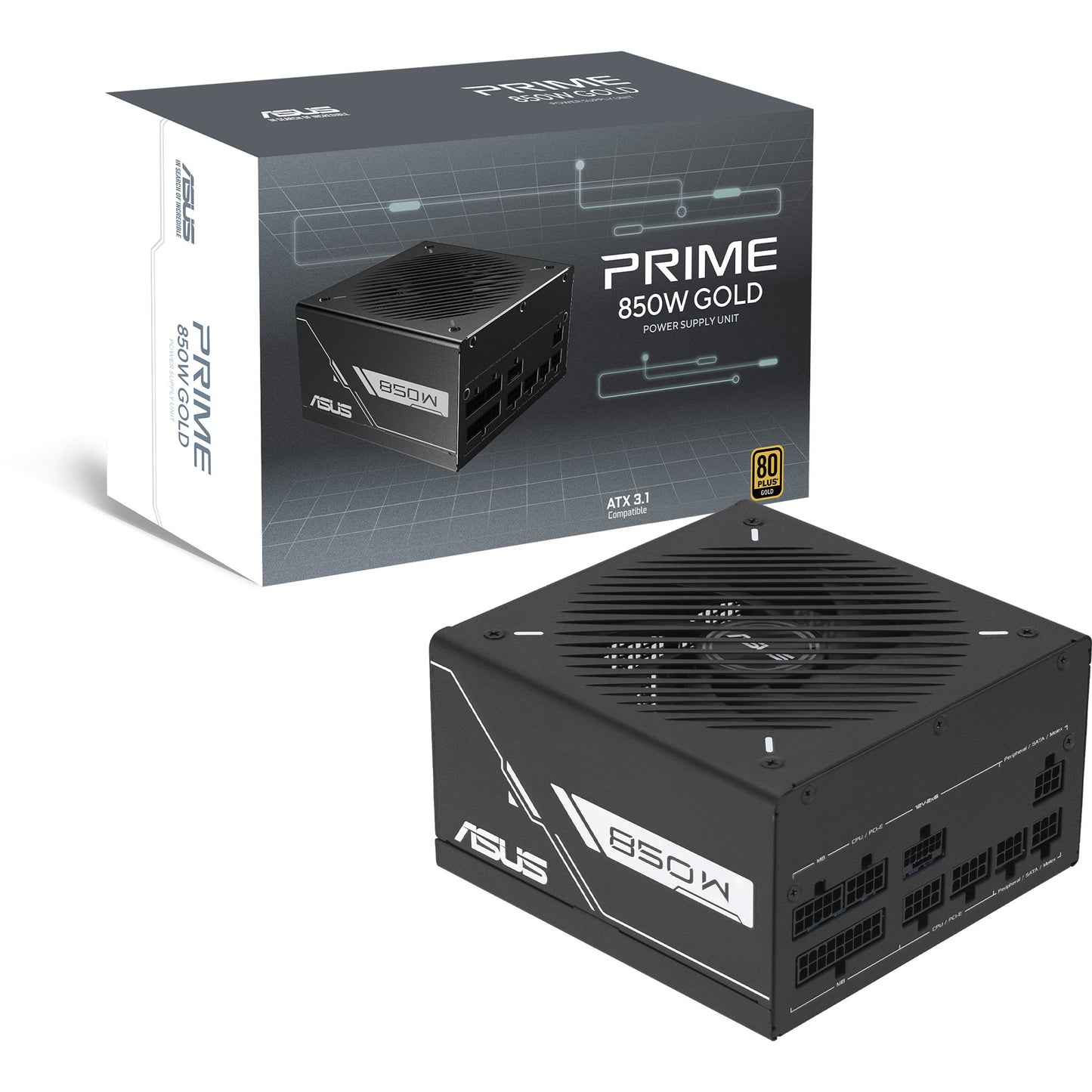 Fuente de alimentación modular Asus Prime Gold Black Edition de 850 vatios (negro, 1x 12v-2x6, 3x pcie)