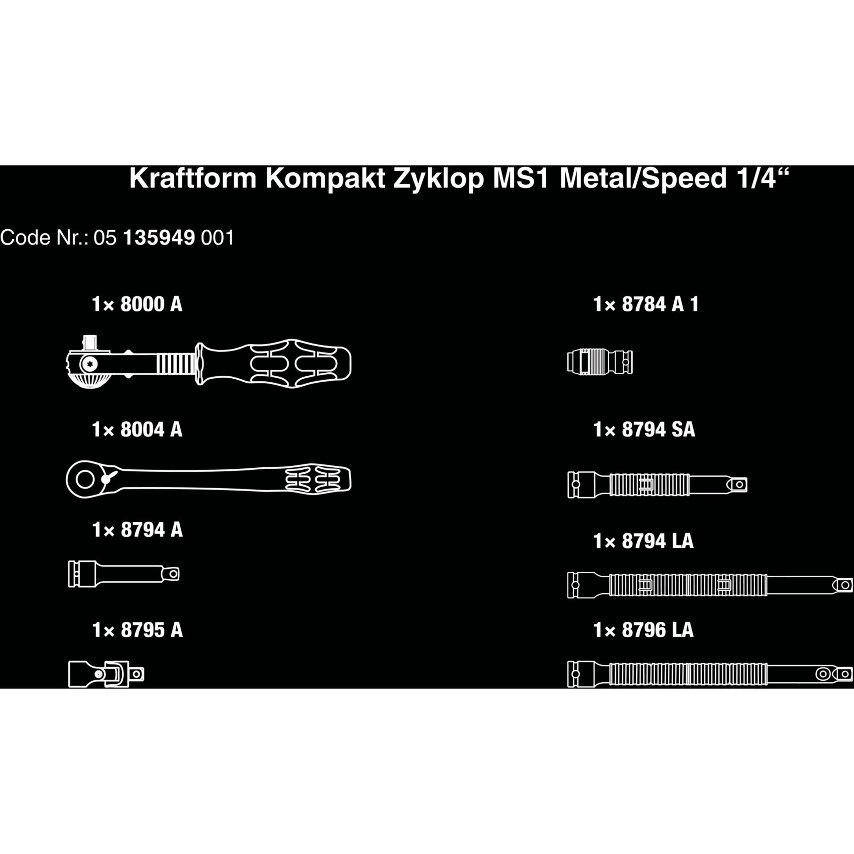 Wera kraftform compact zyklop ms1 metal speed ratel, 1 4 (zwart groen, 2-delig)