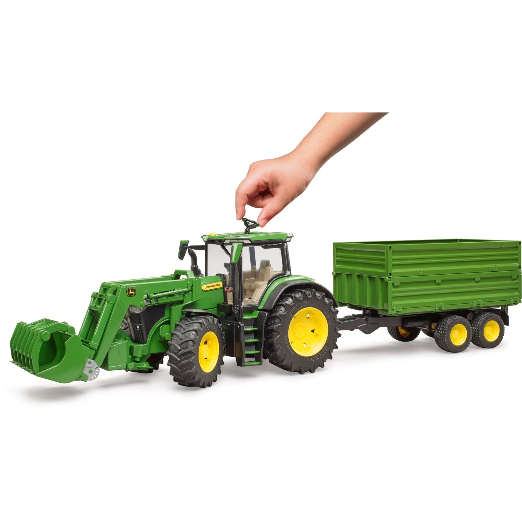Bruder John Deere 7R 350 con caricatore anteriore e Transportaanha
