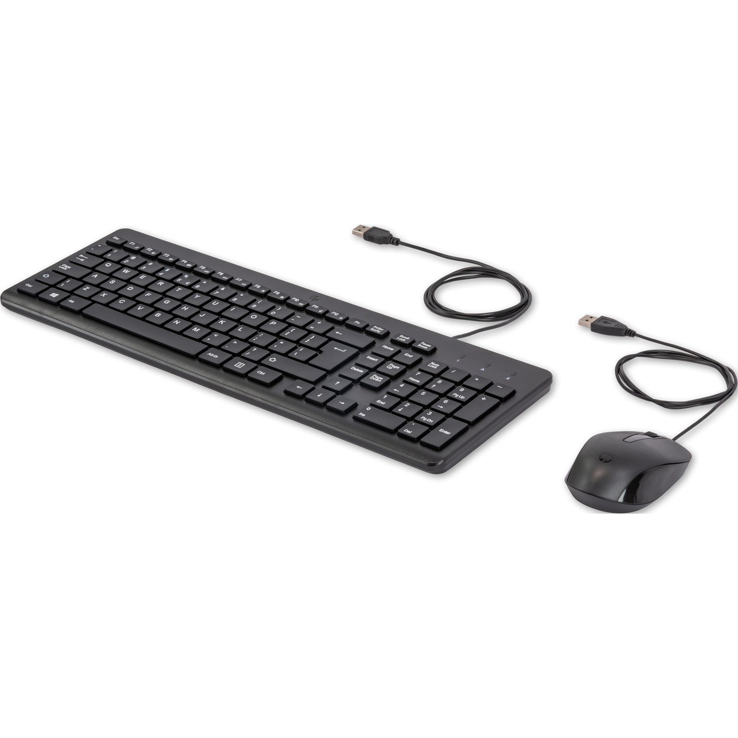 Juego de escritorio con ratón y teclado HP 150 con cable (negro, diseño UE (qwerty), membrana, 100%, 1600 ppp)